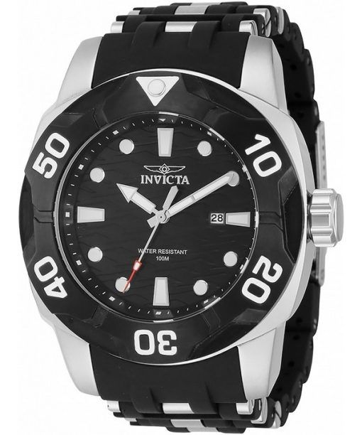 Invicta Sea Spider Edelstahl- und Polyurethanarmband schwarzes Zifferblatt Quarz 44116 100M Herrenuhr