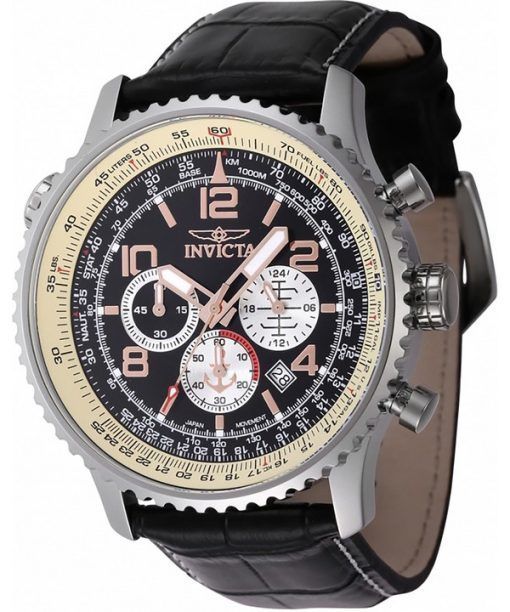 Invicta Ocean Voyage Chronograph Lederarmband schwarzes Zifferblatt Quarz Taucheruhr 47255 200M Herrenuhr