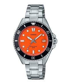 Casio Standard Analog Edelstahl orange Zifferblatt Quarz MDV-10D-4A1V Herrenuhr