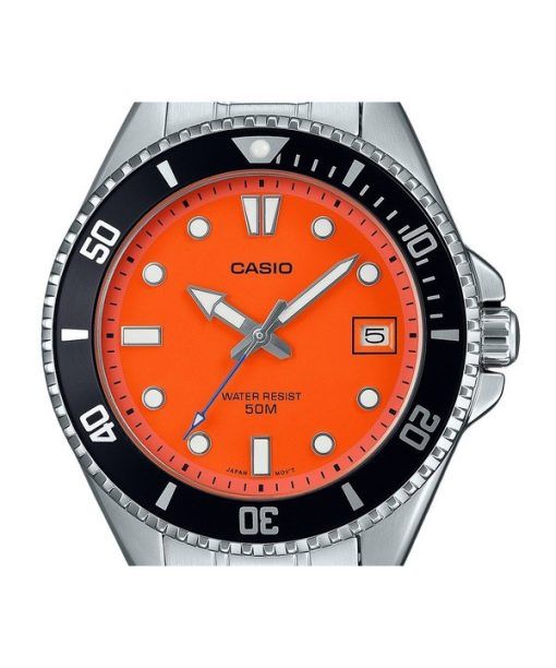 Casio Standard Analog Edelstahl orange Zifferblatt Quarz MDV-10D-4A1V Herrenuhr