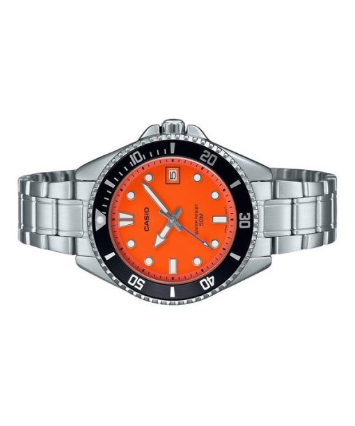 Casio Standard Analog Edelstahl orange Zifferblatt Quarz MDV-10D-4A1V Herrenuhr