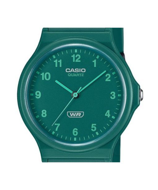 Casio POP Analoge Unisex-Armbanduhr aus biobasiertem Harz mit grünem Zifferblatt und Quarzwerk MQ-24B-3B