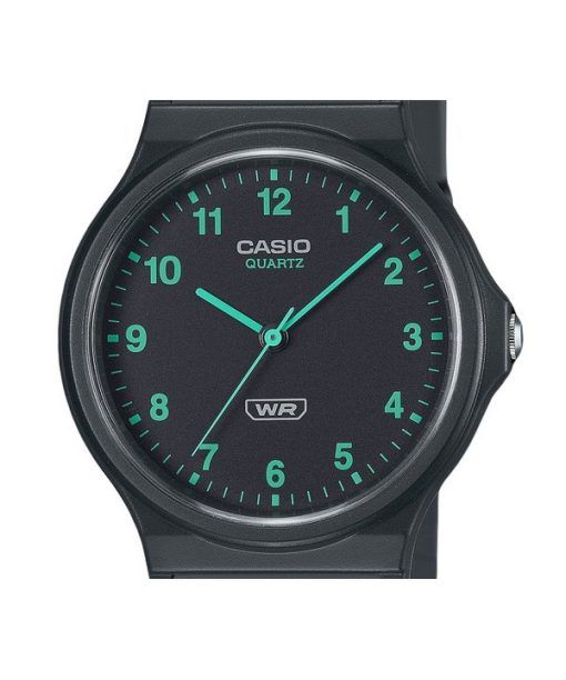 Casio POP Analoge Unisex-Armbanduhr aus biobasiertem Harz mit schwarzem Zifferblatt und Quarzwerk MQ-24B-8B