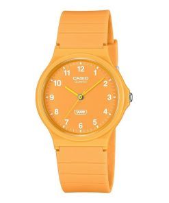 Casio POP Analoge Unisex-Armbanduhr aus biobasiertem Harz mit orangefarbenem Zifferblatt und Quarzwerk MQ-24B-9B