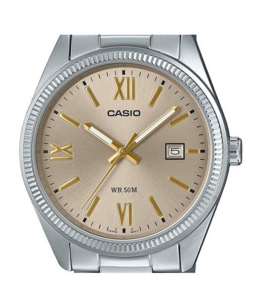 Casio Standard Analog ionenplattierter Edelstahl beiges Zifferblatt Quarz MTP-1302DD-9AV Herrenuhr