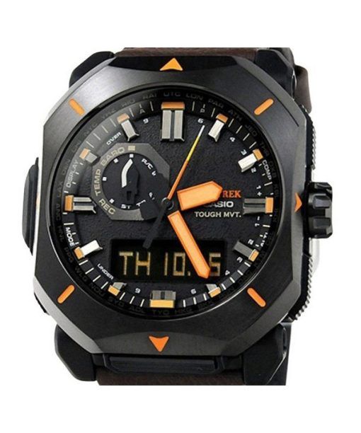 Casio ProTrek Analog-Digital-Braunes Lederarmband Graues Zifferblatt Robuste Solar PRW-6900YL-5 100M Herrenuhr