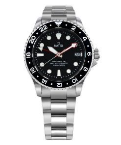 Ratio FreeDiver GMT-Serie Saphir Edelstahl schwarzes Zifferblatt Automatik RTF051 200M Herrenuhr