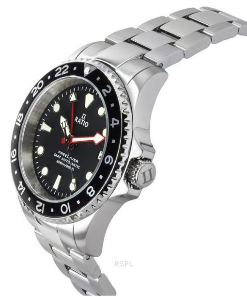 Ratio FreeDiver GMT-Serie Saphir Edelstahl schwarzes Zifferblatt Automatik RTF051 200M Herrenuhr