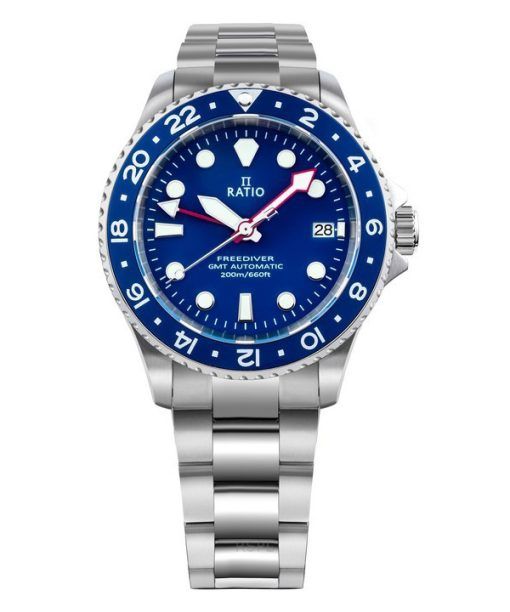 Ratio FreeDiver GMT-Serie Saphir Edelstahl blaues Zifferblatt Automatik RTF053 200M Herrenuhr