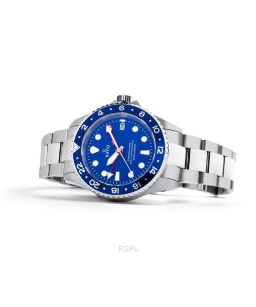 Ratio FreeDiver GMT-Serie Saphir Edelstahl blaues Zifferblatt Automatik RTF053 200M Herrenuhr