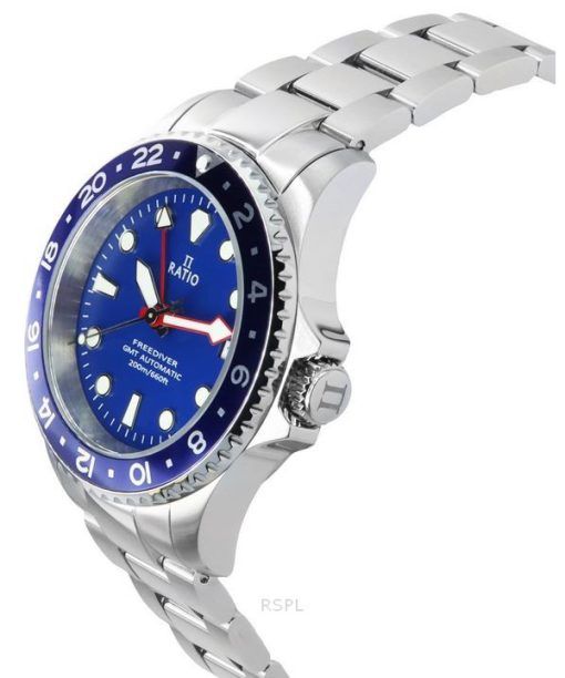 Ratio FreeDiver GMT-Serie Saphir Edelstahl blaues Zifferblatt Automatik RTF053 200M Herrenuhr