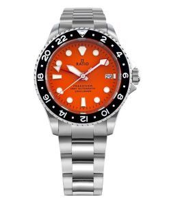 Ratio FreeDiver GMT-Serie Saphir Edelstahl orange Zifferblatt Automatik RTF055 200M Herrenuhr