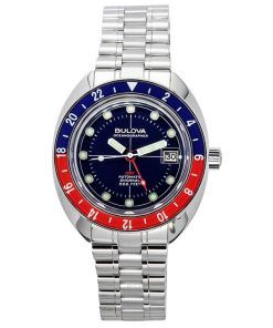 Bulova Oceanographer GMT Edelstahl blaues Zifferblatt automatische Taucheruhr 96B405 200M Herrenuhr