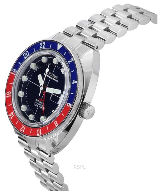 Bulova Oceanographer GMT Edelstahl blaues Zifferblatt automatische Taucheruhr 96B405 200M Herrenuhr