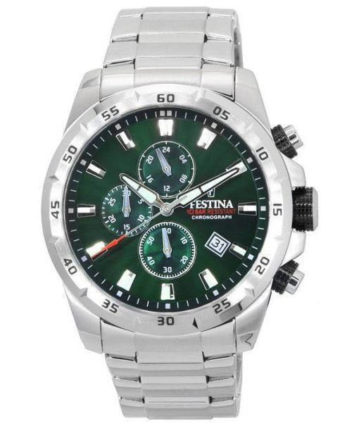 Festina Sports Chorongraph Edelstahl grünes Zifferblatt Quarz F20463-3 F204633 100M Herrenuhr