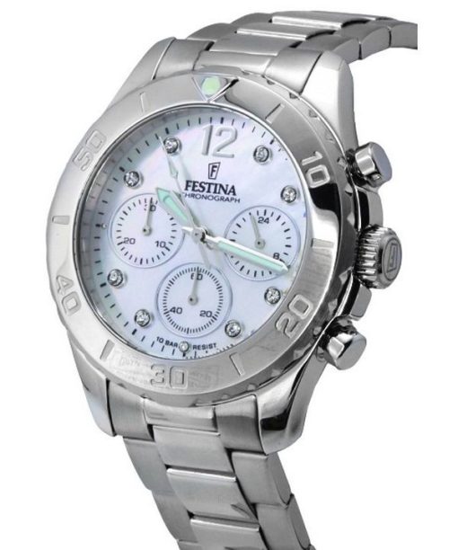 Festina Boyfriend Chronograph Silber Zifferblatt Quarz F20603-1 F206031 100M Damenuhr