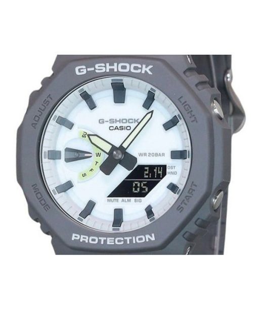 Casio G-Shock Hidden Glow Series Analog-Digital-Armband aus biobasiertem Harz mit weißem Zifferblatt und Quarz GA-2100HD-8A 200M