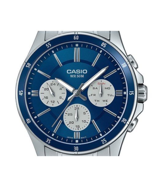 Casio Standard Analog ionenplattierter Edelstahl blaues Zifferblatt Quarz MTP-1374D-2A3V Herrenuhr