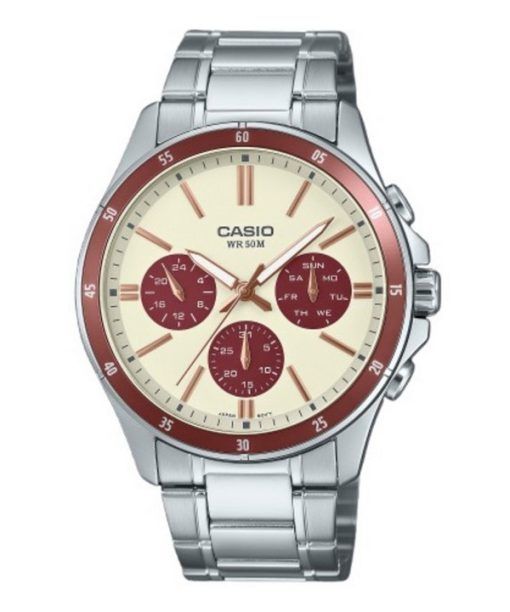 Casio Standard Analog Ionenplattiertes Edelstahl Creme Zifferblatt Quarz MTP-1374D-5A2V Herrenuhr