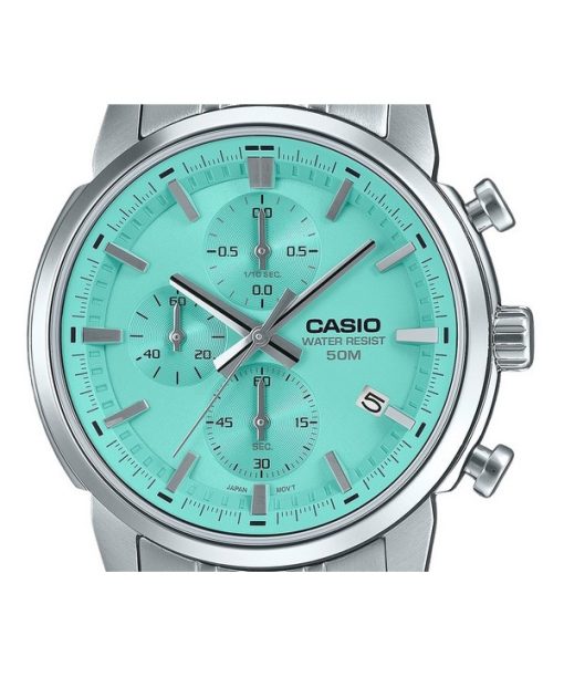 Casio Standard Analog Chronograph Edelstahl Türkis Zifferblatt Quarz MTP-E510D-2AV Herrenuhr