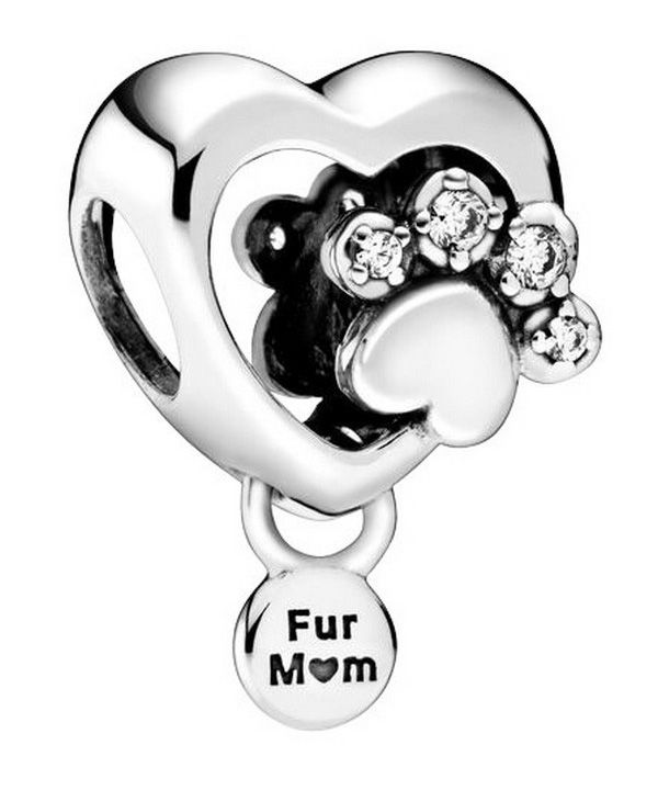 Pandora Funkelnder Pfotenabdruck- und Herz-Charm mit klarem Zirkonia 798873C01 für Damen