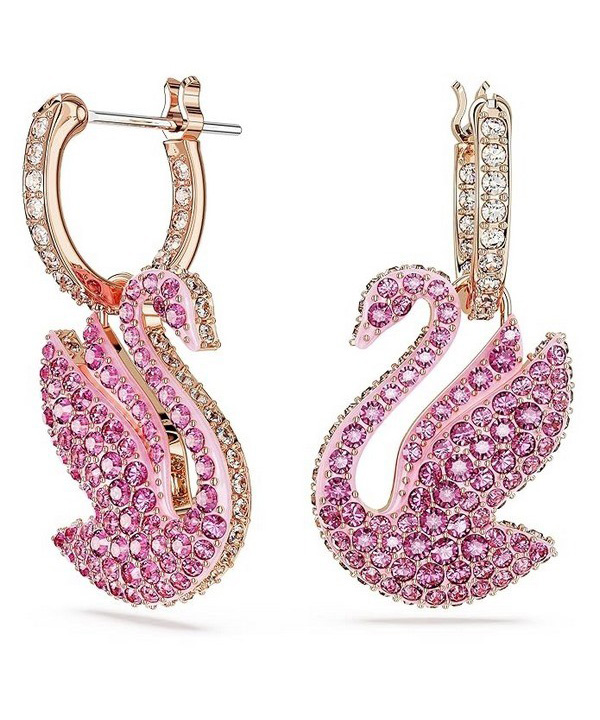 Swarovski Swan Ohrringe mit rosa Kristallen und Roségold-Beschichtung, 5647544, für Damen