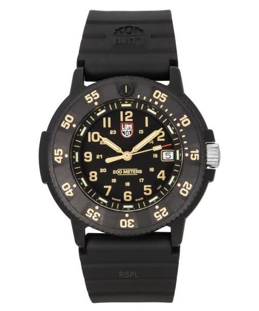 Luminox Original Navy Seal EVO Taucheruhr mit Kautschukarmband und schwarzem Zifferblatt, XS.3001.EVO.OR 200M, Herrenuhr