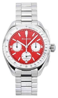 Bulova Lunar Pilot Chronograph Edelstahl rotes Zifferblatt Quarz 96K115 Herrenuhr