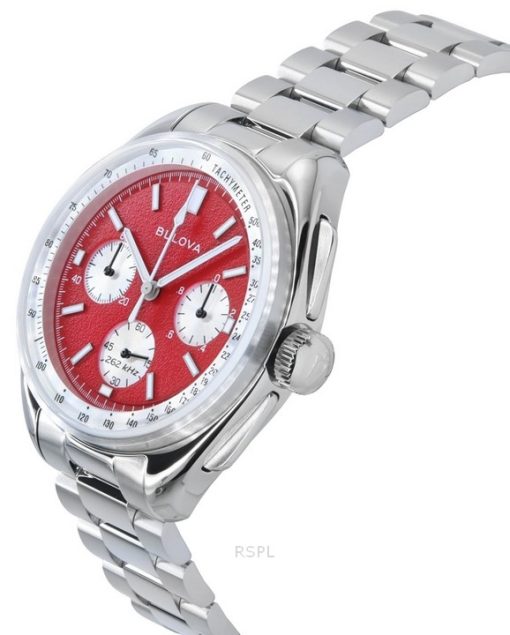 Bulova Lunar Pilot Chronograph Edelstahl rotes Zifferblatt Quarz 96K115 Herrenuhr