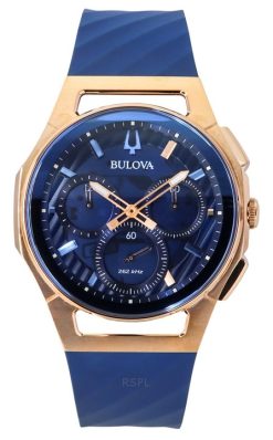 Bulova Marc Anthony CURV Chronograph Kautschukarmband blaues Zifferblatt Quarz 97A185 Herrenuhr