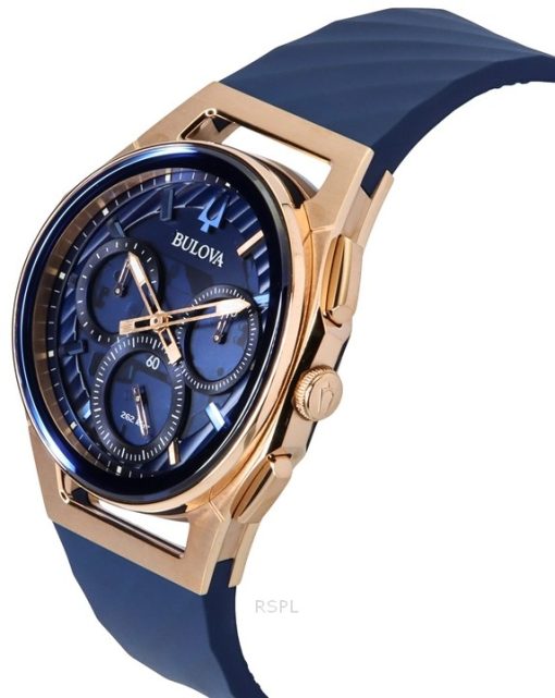 Bulova Marc Anthony CURV Chronograph Kautschukarmband blaues Zifferblatt Quarz 97A185 Herrenuhr