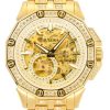 Bulova Octava Crystal Accents Edelstahl Skelett Gold Zifferblatt Automatik 98A292 Herrenuhr