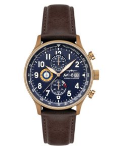 AVI-8 Hawker Hurricane Classic Chronograph Lederarmband Admiral Blaues Zifferblatt Quarz AV-4011-0O Herrenuhr