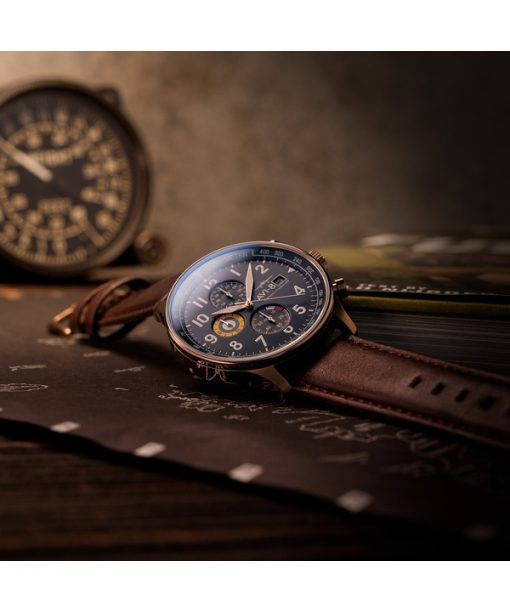 AVI-8 Hawker Hurricane Classic Chronograph Lederarmband Admiral Blaues Zifferblatt Quarz AV-4011-0O Herrenuhr