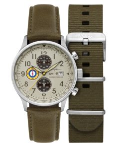 AVI-8 Hawker Hurricane Classic Chronograph Khaki Zifferblatt Quarz AV-4011-1B Herrenuhr mit zusätzlichem Armband