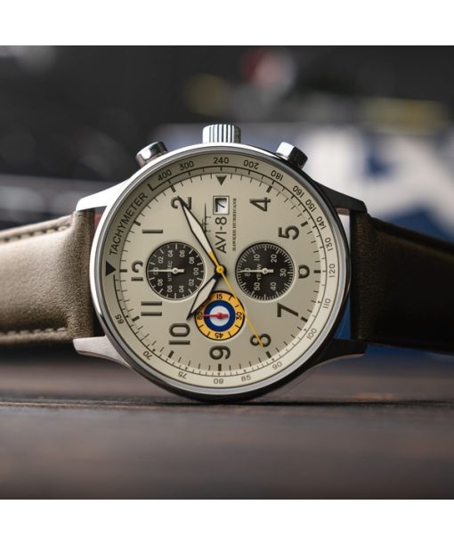 AVI-8 Hawker Hurricane Classic Chronograph Khaki Zifferblatt Quarz AV-4011-1B Herrenuhr mit zusätzlichem Armband