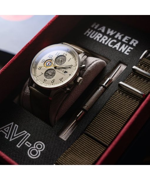 AVI-8 Hawker Hurricane Classic Chronograph Khaki Zifferblatt Quarz AV-4011-1B Herrenuhr mit zusätzlichem Armband