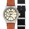 AVI-8 Hawker Hurricane Mckellar Dual Time, braun-beiges Lederarmband, cremefarbenes Zifferblatt, AV-4101-0C Quarz-Herrenuhr mit 