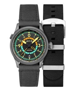 AVI-8 Flyboy Wingman Worldtimer GMT Tropical Grey Dial Automatik AV-4120-04 Herrenuhr mit extra Armband