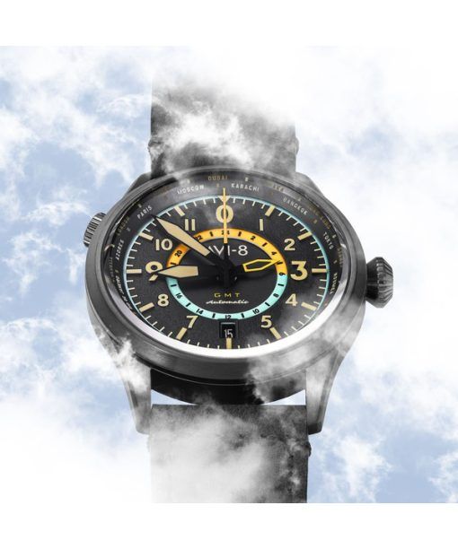 AVI-8 Flyboy Wingman Worldtimer GMT Tropical Grey Dial Automatik AV-4120-04 Herrenuhr mit extra Armband