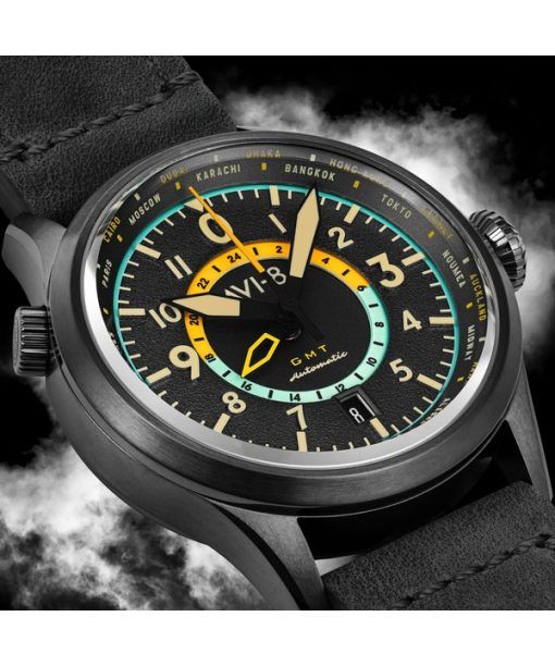 AVI-8 Flyboy Wingman Worldtimer GMT Tropical Grey Dial Automatik AV-4120-04 Herrenuhr mit extra Armband