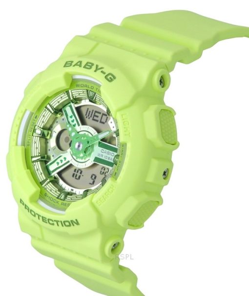 Casio Baby-G Analog-Digital-Armband mit grünem Harzarmband und grünem Zifferblatt, Quarz BA-110YK-3A 100M Damenuhr