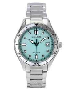 Citizen Marine Eco-Drive Crystal Accents Edelstahl grünes Zifferblatt FE6170-88L 100M Damenuhr