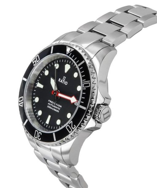 Ratio FreeDiver Saphir Edelstahl schwarzes Zifferblatt Automatik RTF041 200M Herrenuhr