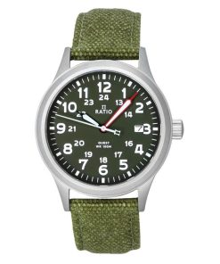 Ratio Quest Herren-Felduhr, Saphir-Canvas-Armband, Khaki-grünes Zifferblatt, Quarz, RTQ029 100M, Lewis &amp, Clark Edition