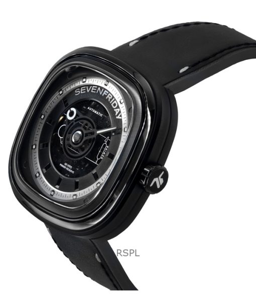 Sevenfriday T-Serie NFC-fähiges Lederarmband schwarzes Skelett-Zifferblatt Automatik T1/04 SF-T1-04 Herrenuhr