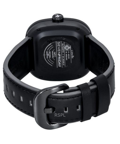 Sevenfriday T-Serie NFC-fähiges Lederarmband schwarzes Skelett-Zifferblatt Automatik T1/04 SF-T1-04 Herrenuhr