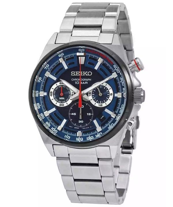 Seiko Conceptual Chronograph Edelstahl blaues Zifferblatt Quarz SSB407P1 100M Herrenuhr