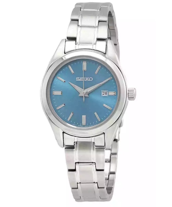 Seiko Classic Edelstahl blaues Zifferblatt Quarz SUR531P1 100M Damenuhr