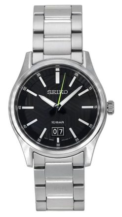 Seiko Analog Edelstahl schwarzes Zifferblatt Quarz SUR535P1 100M Herrenuhr